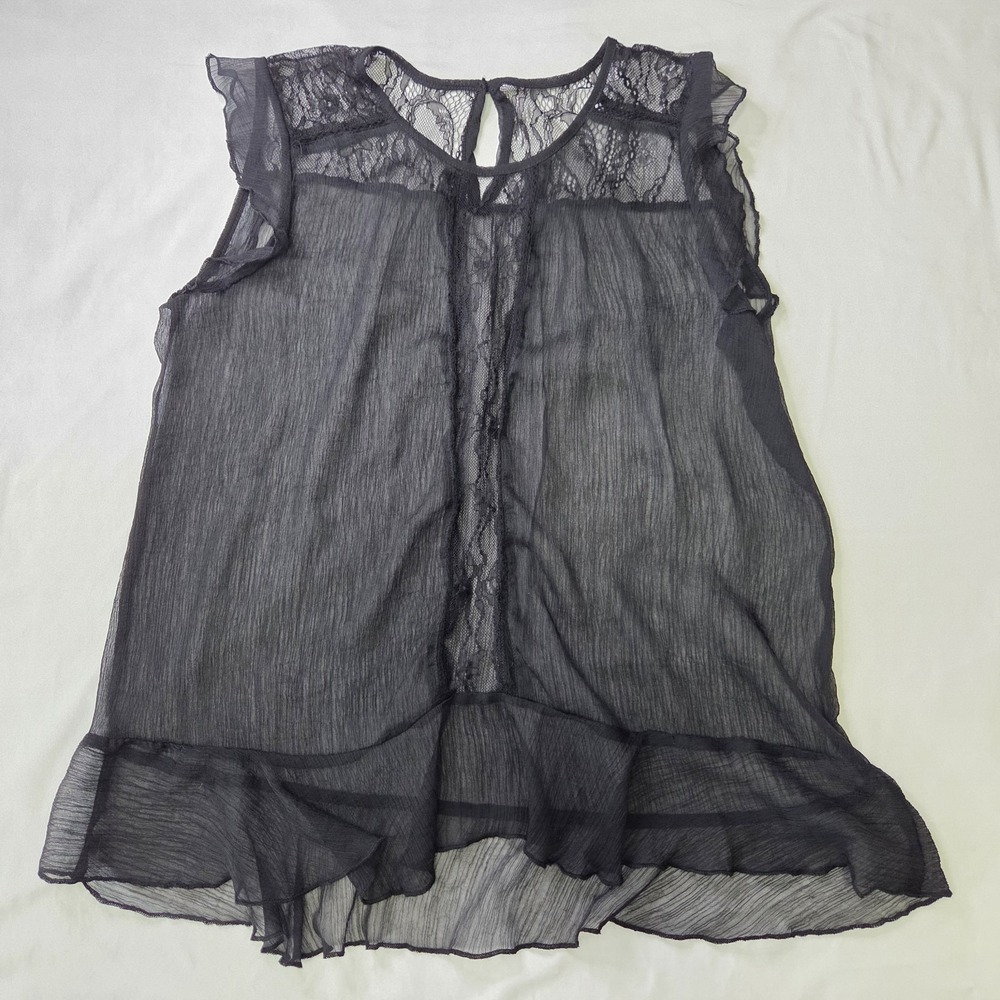 Sheer Gauzy Women's Black Layering‎ Blouse NO TAGS Lace Witchy Moody Whimsigoth